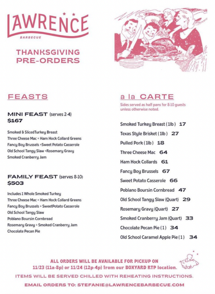 Lawrence Barbecue Thanksgiving Menu