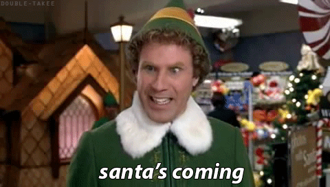 Gif about Santa coming from the movie Elf to advertise for the musical in Raleigh